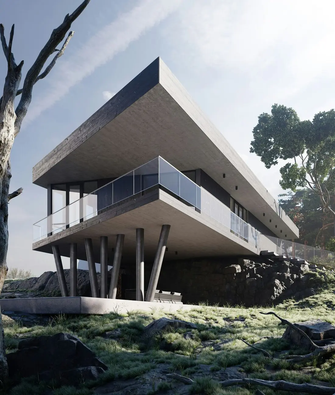 Visualización 3D de residencia en voladizo